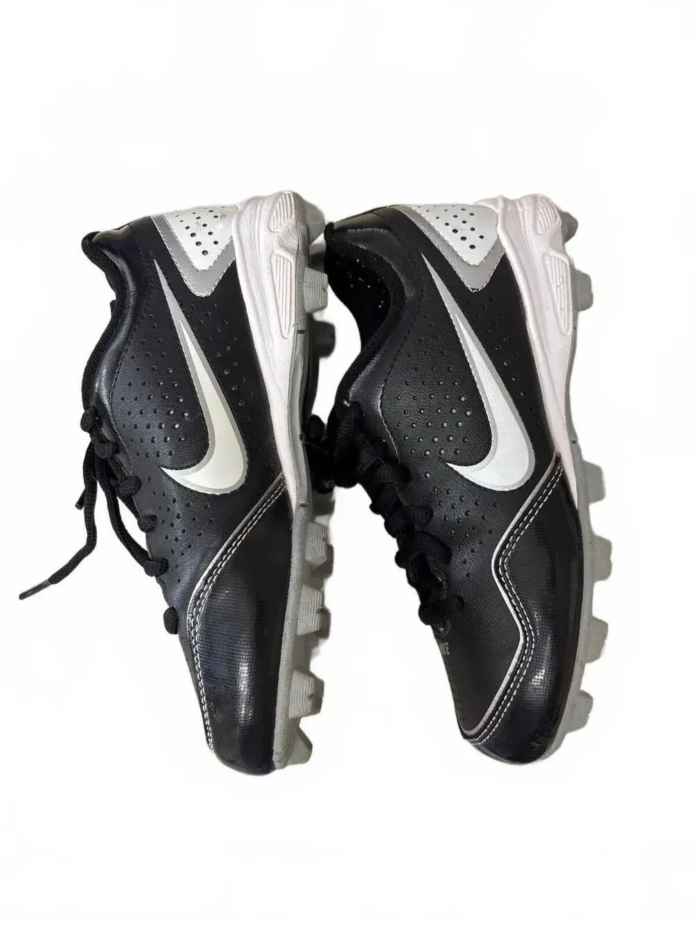 Nike Youth Baseball Cleats Black Silver Molded Soft Spikes 1Y